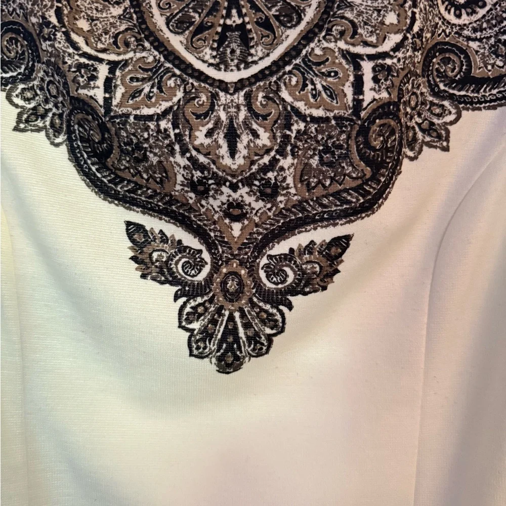 London Times Strapless Dress with Black Paisley on White size 10 - Picture 3 of 3